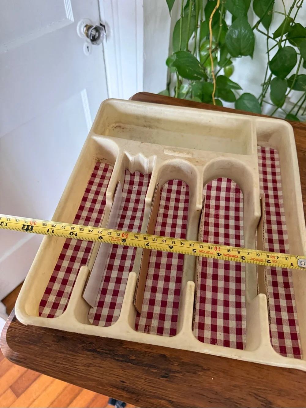 Rubbermaid Cream Cutlery Organizer with Red Gingham Inserts vintage